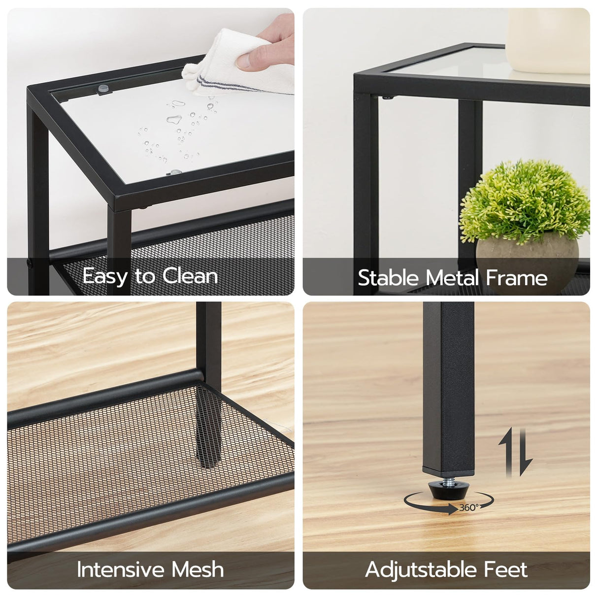 HOOBRO 29.5" Narrow Console Table, 3-Tier Tempered Glass Sofa Table, Small Side Table, Modern Entryway Table, for Entrance, Living Room, Foyer, Hallway Bedroom, Black BK21XG01G1 HOOBRO