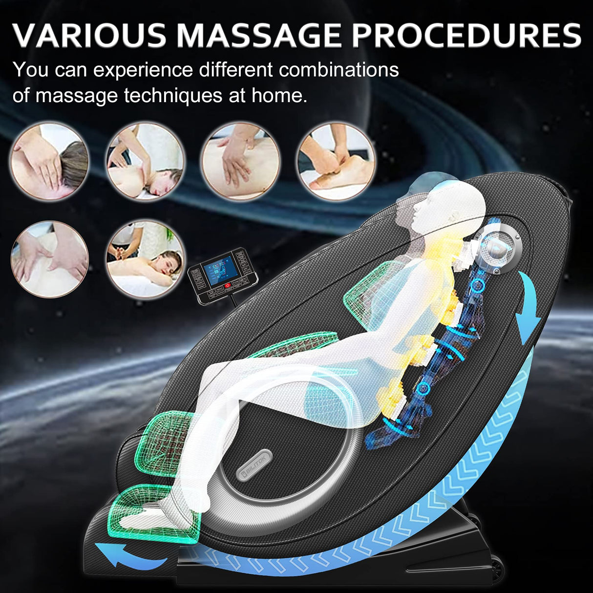 Massage Chair Full Body, Zero Gravity Massage Chair with 8 Fix Rollers, Foot Massage, Heating, Auto Modes, Full Body Airbag, Touch Screen Controller, Music Player, Home Massage for Back Fatigue Msutree