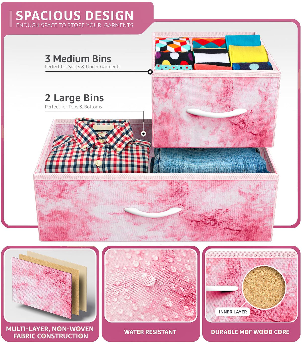 Sorbus Kids Dresser with 5 Drawers - Storage Chest Organizer Unit with Steel Frame, Wood Top, Easy Pull Fabric Bins - Long Wide TV Stand for Bedroom Furniture, Hallway, Closet & Office Organization Sorbus