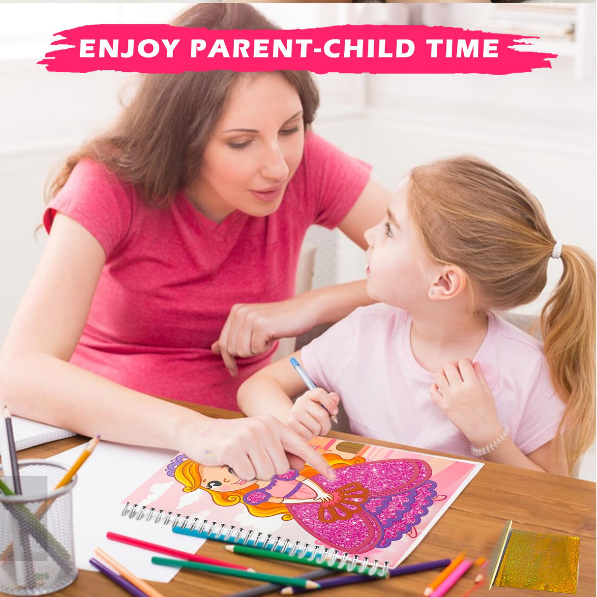 HBKJ Foil-Fun Art Gift for Girls - Magic Princess Gifts Foil Art Craft Stickers Book Supplies for Girls 4-5-6-7-8-9 Year Old Toddler Kids Activity Kit Travel Toys Christmas Birthday Gifts HBKJ