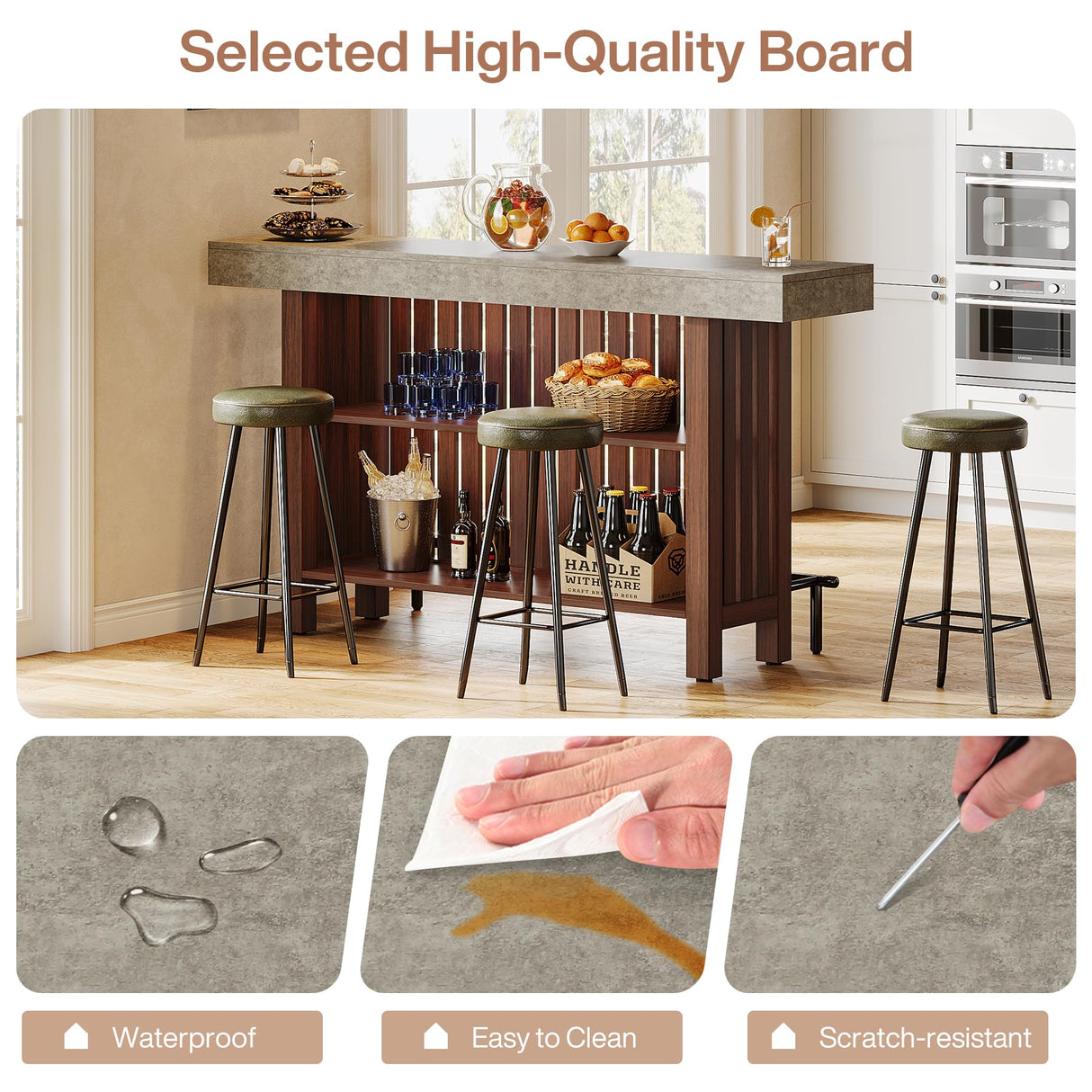 Tribesigns 63-Inch Large Home Bar Unit, 2-Tier Kitchen Island Mini Bar Height Pub Table with Footrest, Modern Coffee Bar Cabinet for Dining Room, Bistro, Living Room Tribesigns