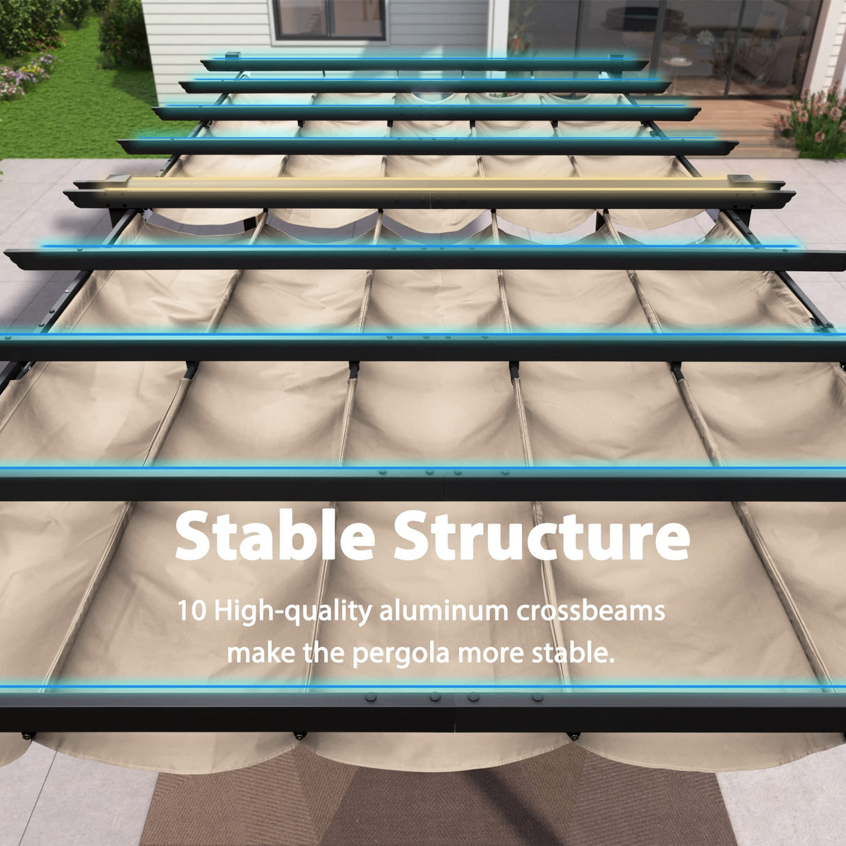 PURPLE LEAF 12' X 18' Outdoor Retractable Aluminum Pergola with Sun Shade Canopy Patio Metal Porch Garden Pavilion Grill Gazebo Modern Backyard Grape Trellis Pergola, Beige PURPLE LEAF