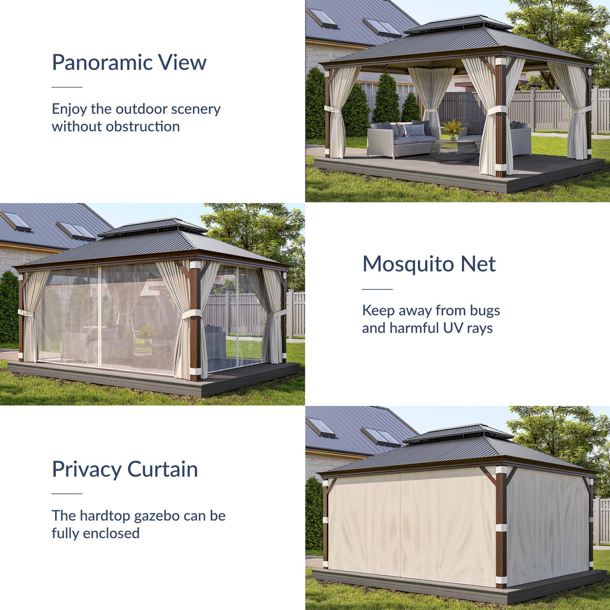 BELLEZE 12 x 16ft Hardtop Gazebo, Widen Pole Outdoor Canopy, Aluminium Frame Galvanized Steel Double Roof Waterproof Gazebo Tent with Nettings and Curtains for Patio, Backyard, Deck, Lawns, Garden BELLEZE