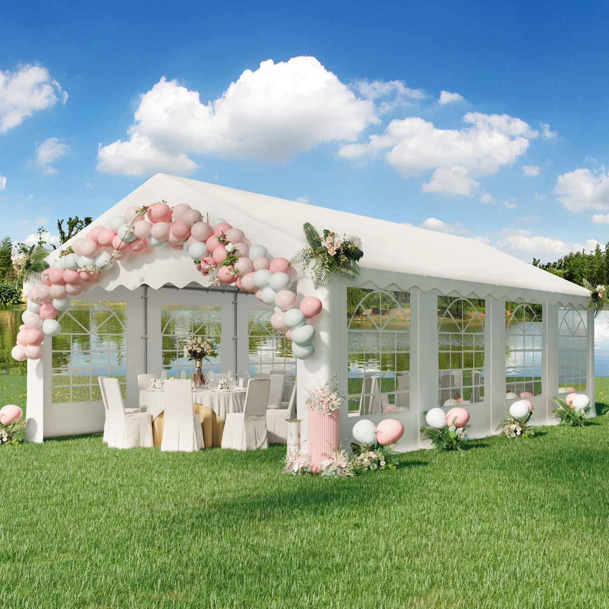 EROMMY 13x26ft Outdoor Party Tent, Heavy Duty Wedding Canopy with 8 Removable Sidewalls, 2 Roll-up Doors & 2 Storage Bags, Gazebo Shelter Tent for Party Event Commercials, White EROMMY