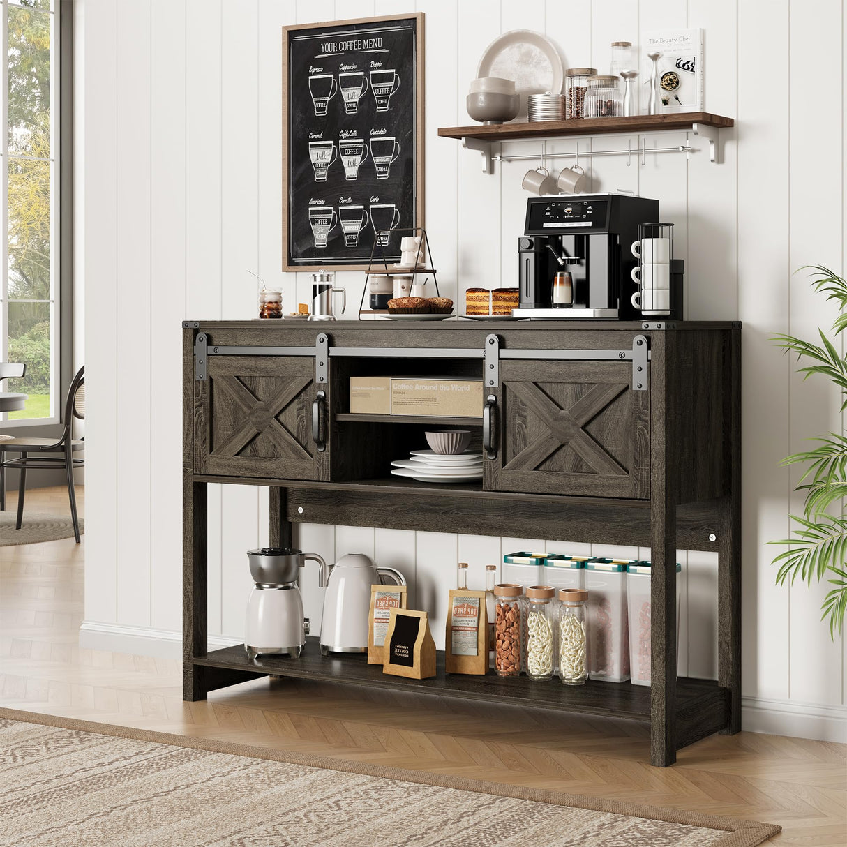 Farmhouse Console Table with Storage Shelf & Sliding Barn Door, Wood Entryway Table with Storage, 46" Narrow Long Sofa Table, Behind Couch Table, Console Tables for Living Room, Entryway, Foyer May in Color