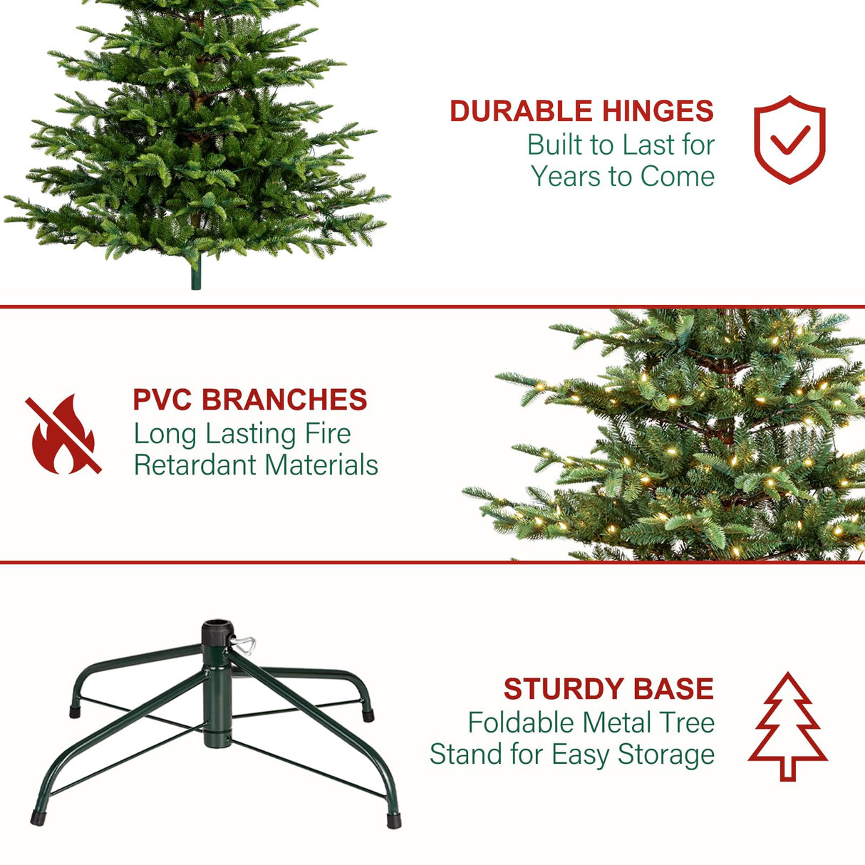 Hykolity 7.5 ft Prelit Aspen Fir Christmas Tree, Artificial Christmas Tree with 450 Warm White LED Lights, 1173 PE&PVC Branch Tips, Metal Stand and Hinged Branches hykolity