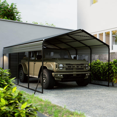 12x20 FT Metal Carport, Heavy Duty Carports Canopy with Galvanized Steel Frame & Roof, Outdoor Garage Car Port for All-Weather, Outdoor Galvanized Shelter for Car, Boats and Truck