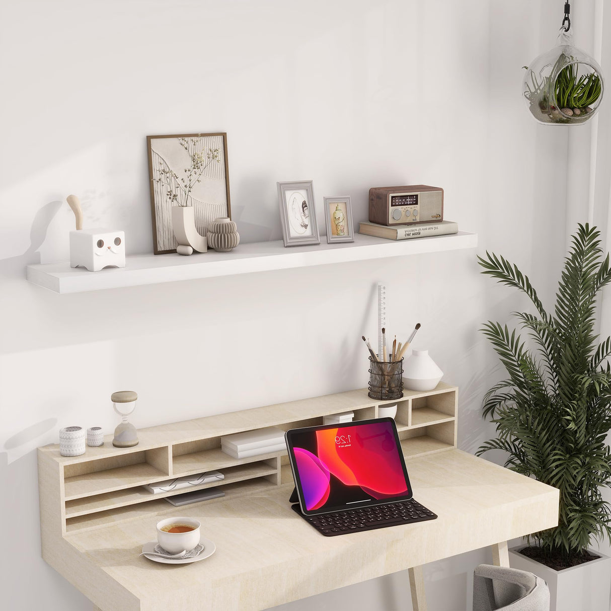 Heimlove Wood Floating Shelves for Wall,Fireplace Mantel Shelves,Rustic Farmhouse Floating Shelves 48 inch,Solid Pine Wood Wall Shelf for Bathroom,Bedroom,Living Room,Kitchen,Office Decor-White Heimlove