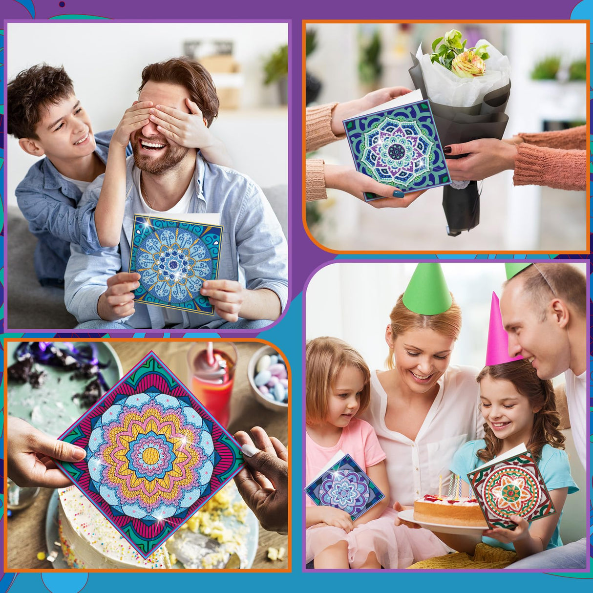 Saillong 12 Pack Mandala Diamond Painting Greeting Card Kits DIY Diamond Art Cards with Envelopes Flower 5D Rhinestones Painting Kits for Adults DIY Crafts Family Friend Birthday Gifts Saillong