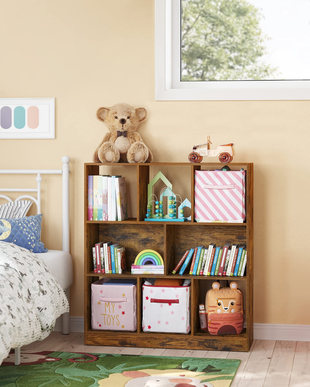 VASAGLE Bookcase, Bookshelf, Freestanding Storage Unit, 8 Open Compartments, Used Horizontally, Vertically, Upside Down, 11 x 35.4 x 39.4 Inches, for Living Room, Study, Office, Rustic Brown ULBC55BX VASAGLE