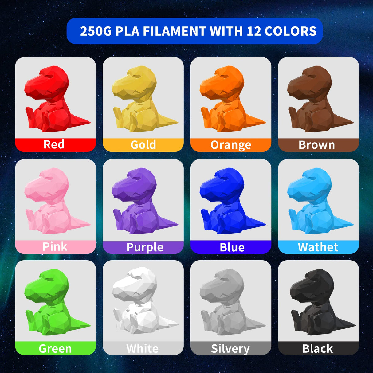 12 Pack 3D Printer Filament 1.75mm PLA 3D Printing Filament Bundle in Total 3KG, 12 Colors Dimensional Accuracy +/- 0.02 mm Widely Compatible for 3D Printing STRAWBLEAG