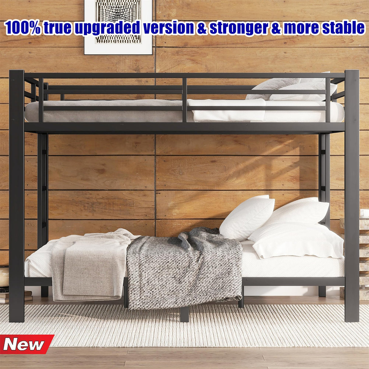 TIHWOALL Latest Upgrade & Stronger Steel Bunk Bed Queen Over Queen Size Bunkbed, Thickened Metal More Stable Heavy Duty Safer Bunk Queen Bed Frame (Easier Assembly) TIHWOALL