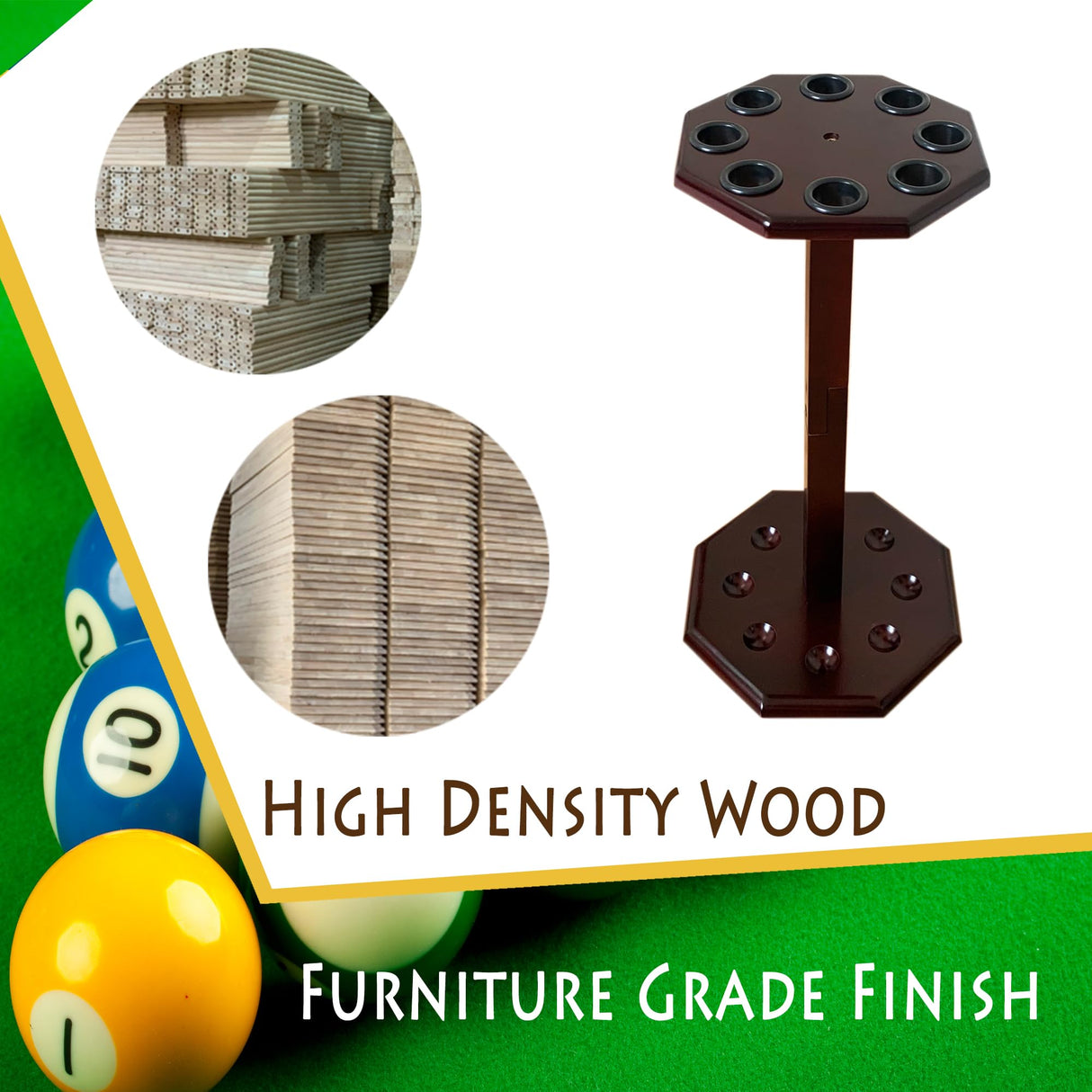 GACCO BILLIARDS Freestanding Billiard Cue Rack, Pool Table Accessories Hold 8 Cues, Pool Cue Stick Holder, Wooden Floor Stand Pool Cue Holder for Billiard Game Room (Mahogany) GACCO BILLIARDS