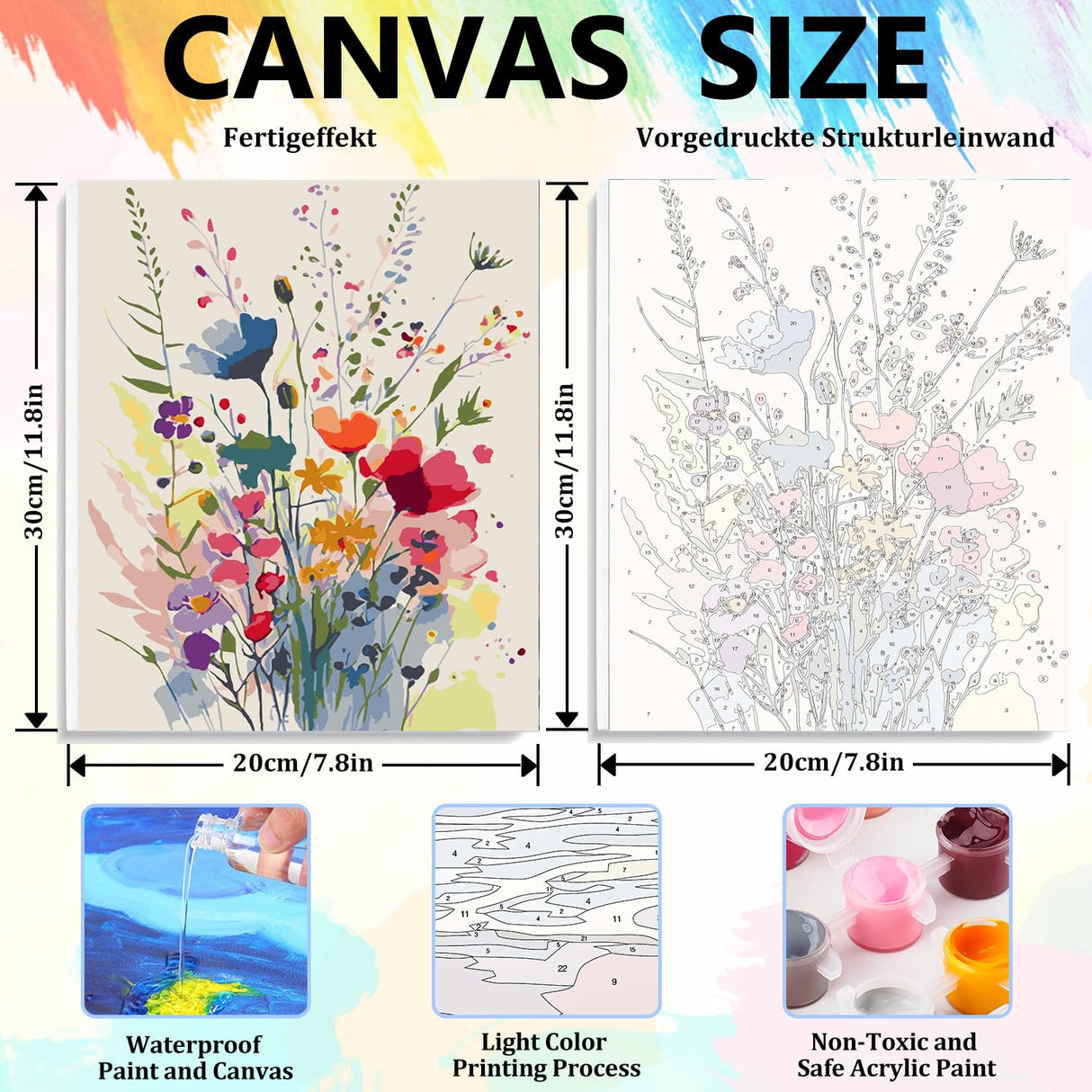 3 Pack Wildflowers Paint by Numbers Kit for Adults with Wooden Frame, Acrylic Paint by Numbers for Adults Beginners, Flowers Painting by Numbers Kits for Adult Gift Home Wall Decor 8x12inch Aestalrcus