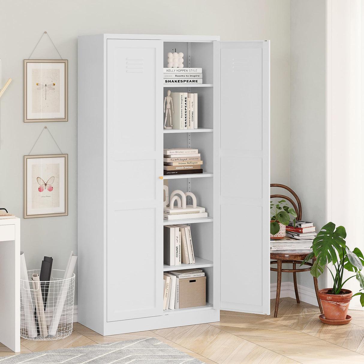 MIIIKO Metal Pantry Cabinet, Utility Storage Cabinets with 2 Doors and 5 Shelves, Versatile Freestanding Tall Cupboard for Kitchen, Bedroom, Laundry Room and Office, 71" H x 15.7" D x 31.5" W MIIIKO