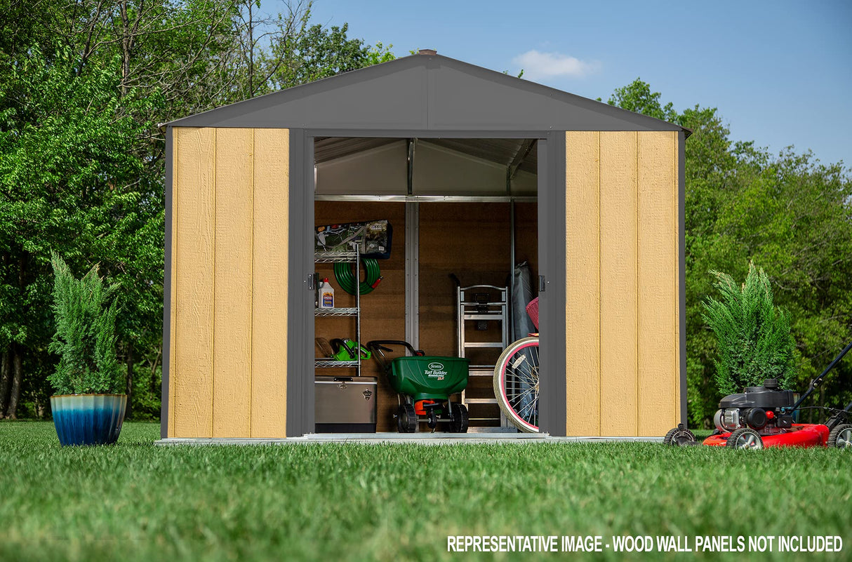 Arrow 10' x 8' Ironwood Galvanized Steel and Wood Panel Hybrid Outdoor Shed Kit, Anthracite Arrow