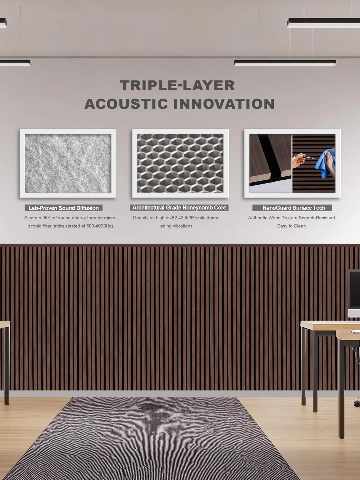 Woven Sound Wood Panels for Wall, Functionality and Durability, Enhanced Acoustic & Sound Proof Fluted Design, Versatile Wood Slat Wall Decor for Home & Office, 2 Pack Walnut, 47.2x23.6 Inch WoveN SounD