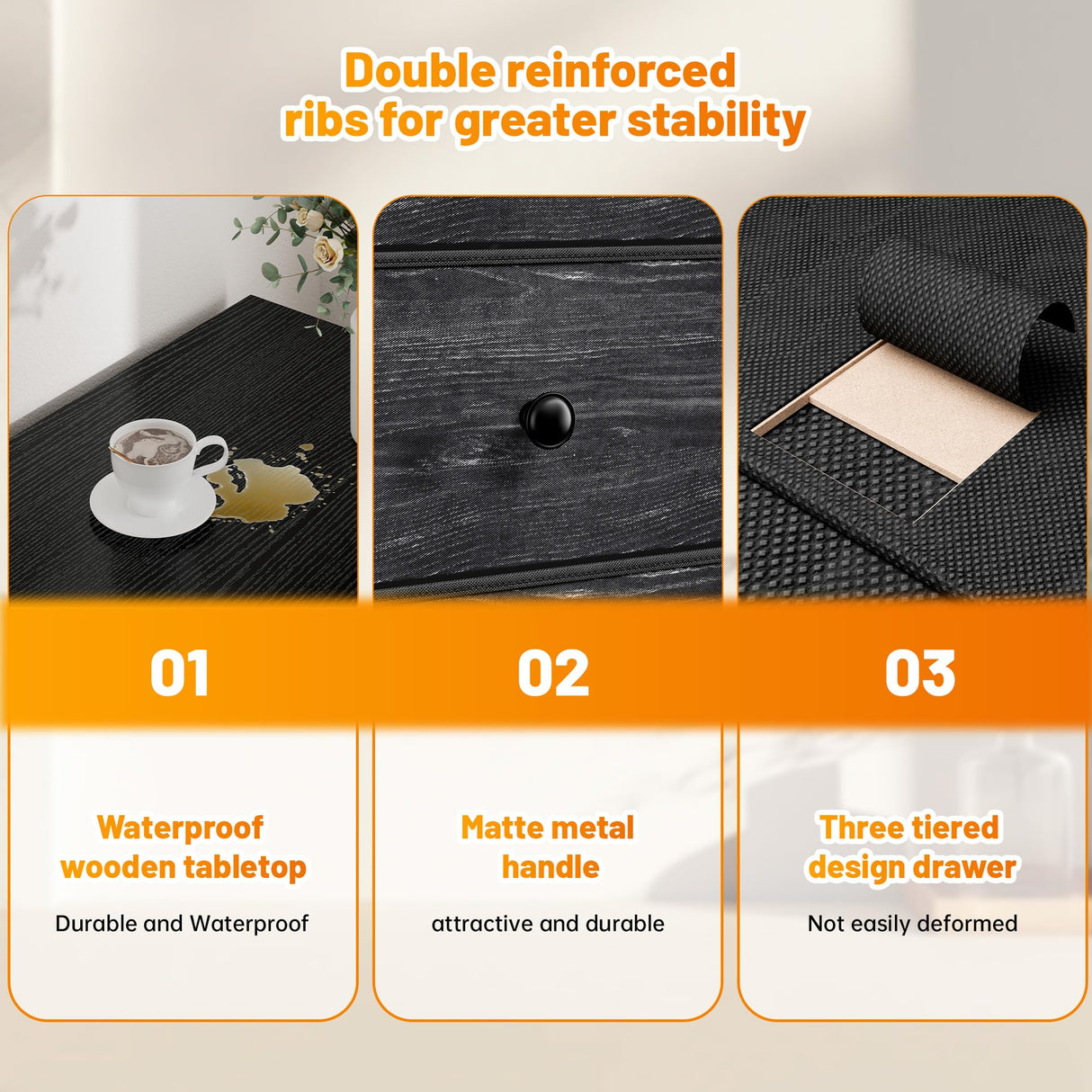 EnHomee 49.2" W Dresser for Bedroom with Hanging Rack 6 Drawers Dresser with LED Lights Fabric Dressers & Chest of Drawer with Clothes Rack,Wooden Top,Grid Panel,Closet,Black 49.2" Wx47.2 Hx15.8 D EnHomee