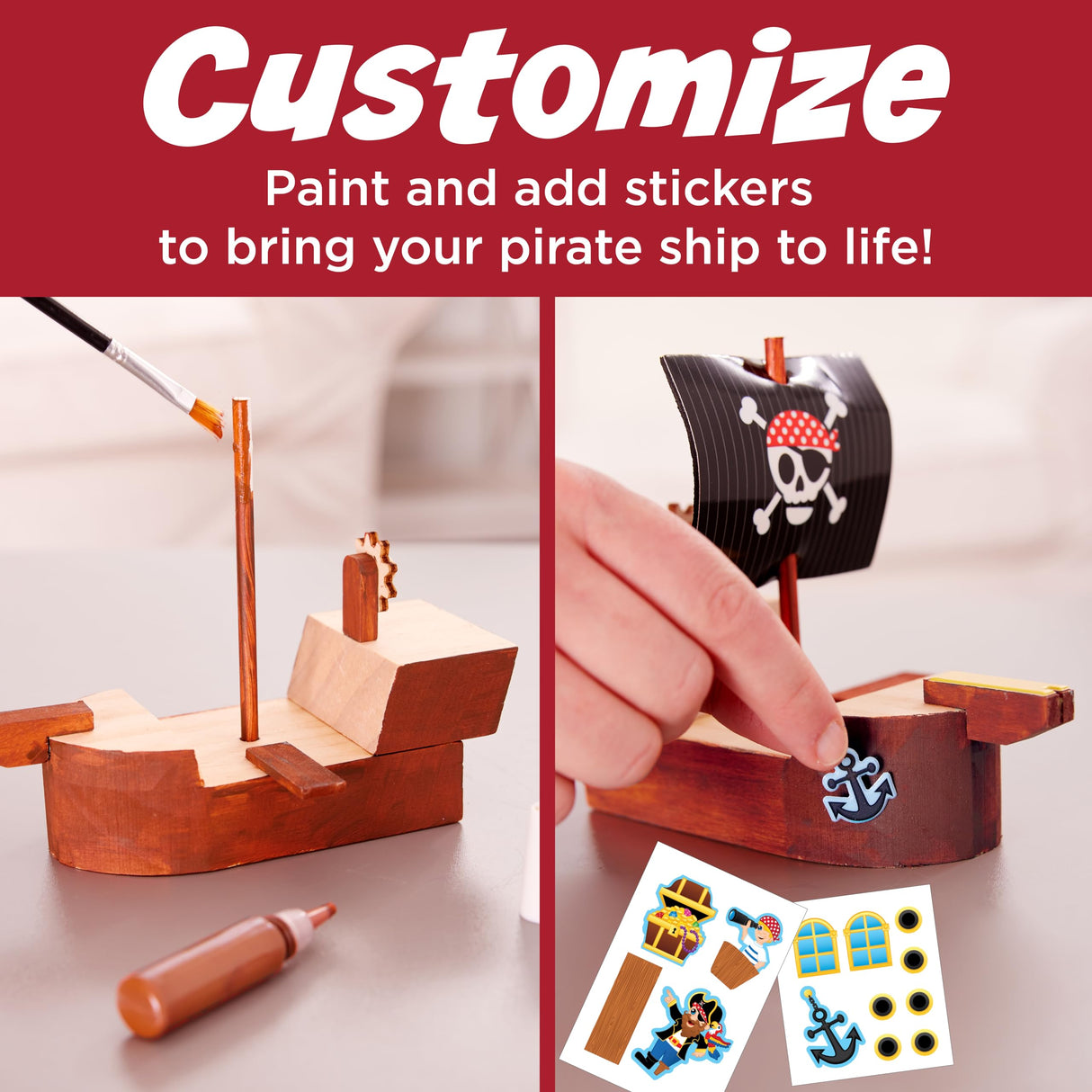 Creativity for Kids Buildeez! Easy Wooden Model Set: Pirate Ship, Sea Skull - DIY Arts & Crafts Kit, STEM Toys and Gift for Kids, Boat Toys for Boys (Ages 5+) Creativity for Kids