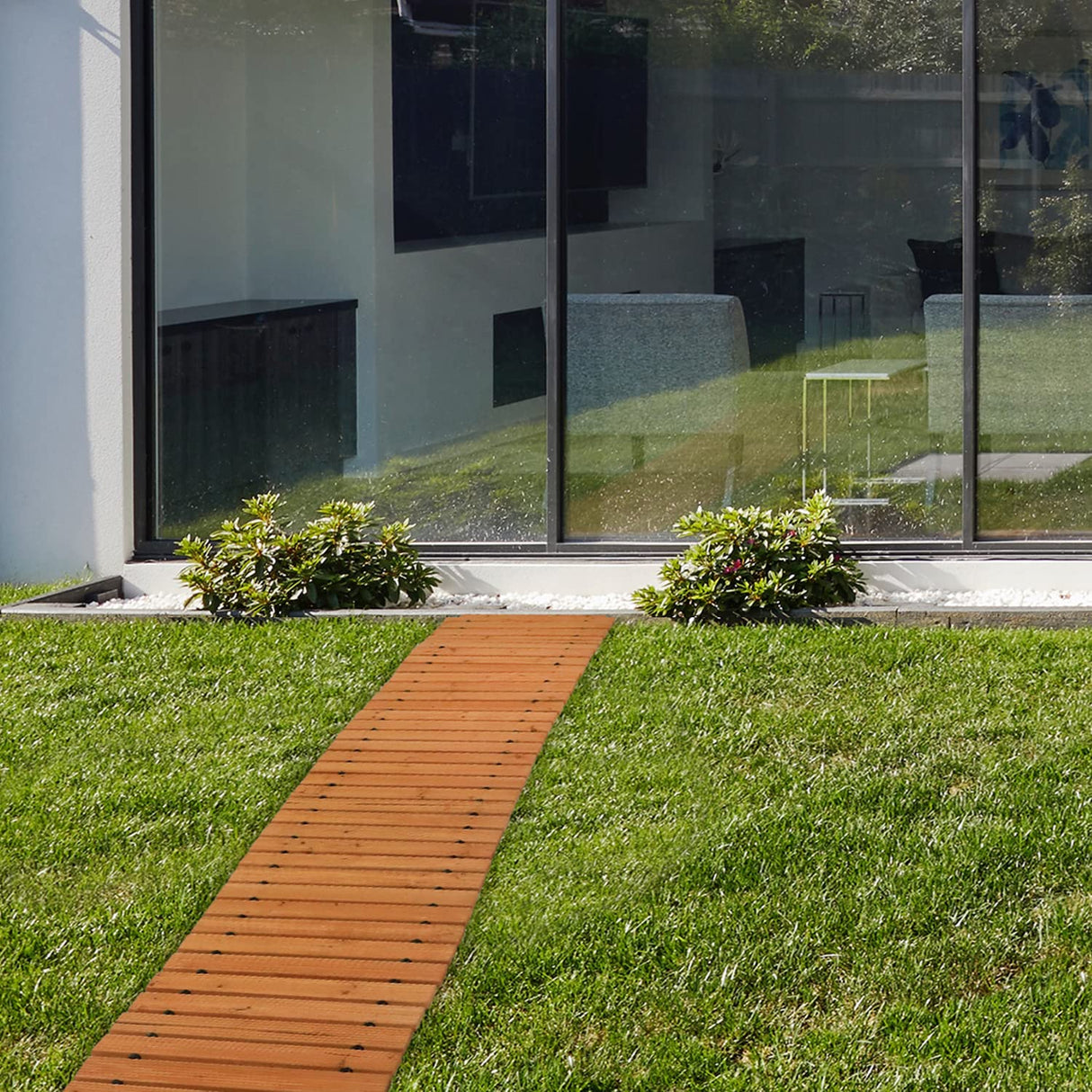 Worth Garden 9 ft. Wooden Garden Pathway - 17 in. W Roll Out Straight Walkway for Outdoor Patios, Gardens, Yard, Beach Boardwalks, Wedding Party - Worth