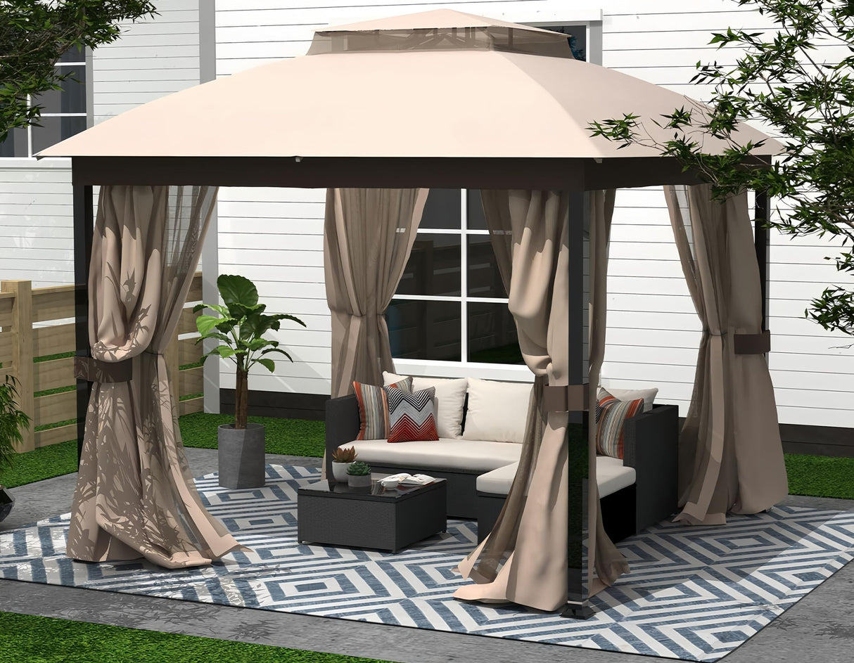 Outdoor Patio Gazebo 10x10,Heavy Duty Gazebos, Soft Top Gazebo with Square Metal Frame,Double Roof Canopy,Mosquito Nets and Privacy Enclosures,Permanent Pavilion Gazebo for Decks,Backyards Sannwsg
