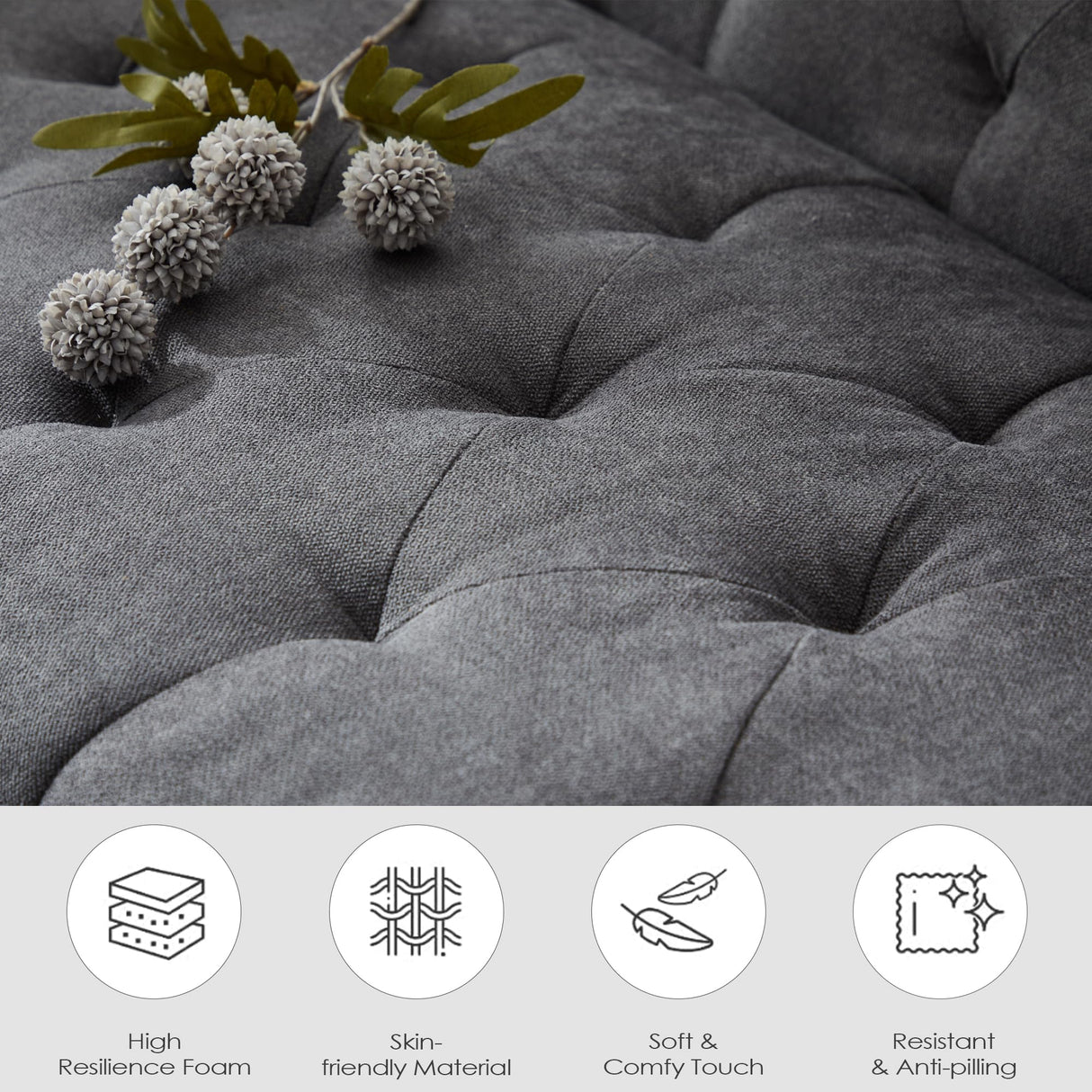 TYBOATLE Mid-Century Modern Tufted Loveseat Sofa w/ 2 USB Charger Ports and 2 Cupholders, Linen Fabric Small Love Seat Couches for Compact Living Room, Bedroom, Apartment, Dorm, 62" W (Dark Grey) TYBOATLE