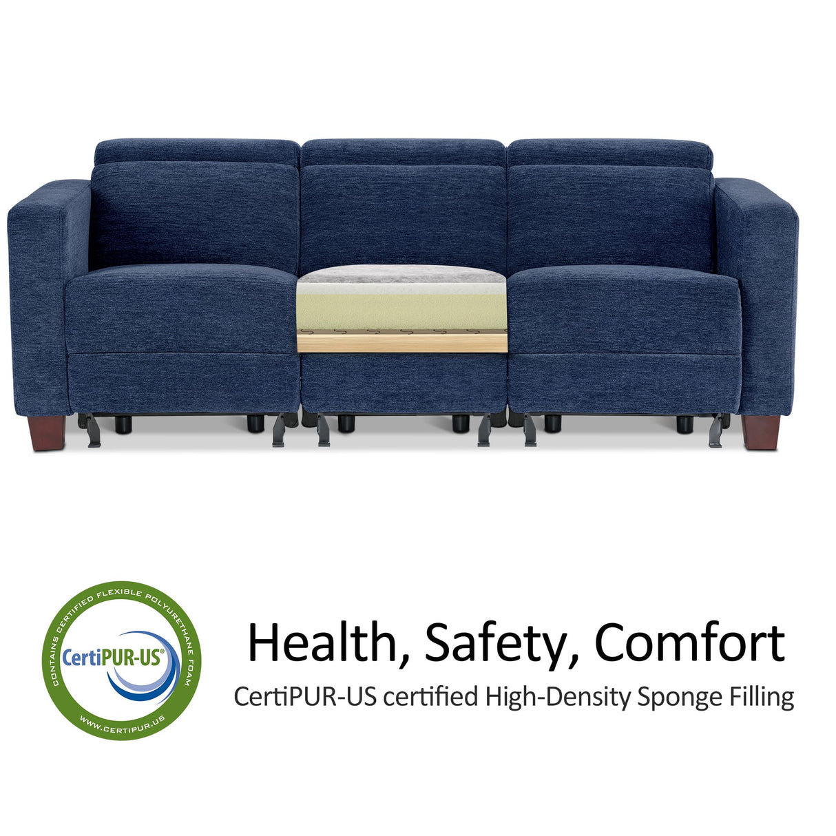 MCombo Zero Wall Recliner Sofa, Power Reclining Sofa, Wall Hugger Power Recliner Sofa with Adjustable Headrest, USB & Type C Ports, for Living Room, Fabric, HL198M3 (Navy Blue, 3-Seater) MCombo