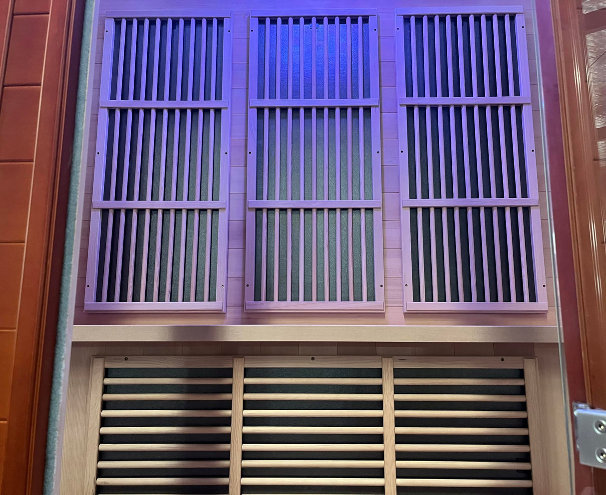 SteamSpa Home Sauna Room for 3 Person Hemlock Wooden Indoor Sauna Spa - Bluetooth Speaker, FM, Oxygen bar, Heating Plate, Three Colors Lanterns, Touch Control Panel Temperature SteamSpa