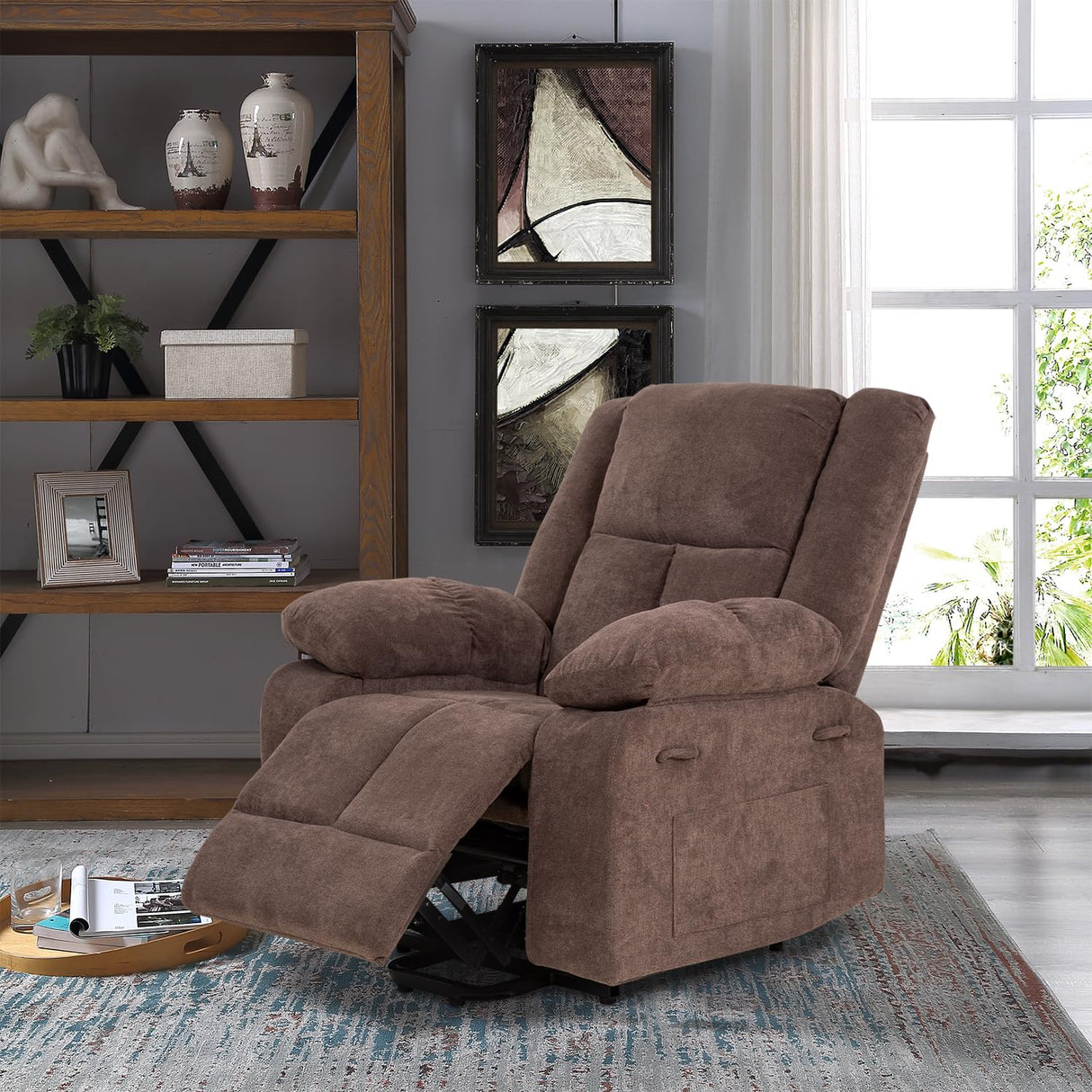 PayLessHere Electric Power Lift Recliner Chair with Massage and Heat, Standing Assistance for Elderly People, Extended Footrest Chair for Living Room Comfy Overstuffed Recliner PayLessHere