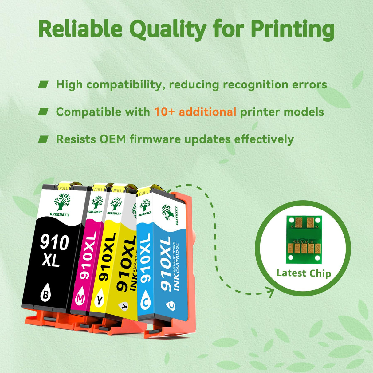 GREENSKY 910XL Ink Cartridges Replacement for HP 910xl Ink Cartridges Combo Pack with HP OfficeJet Pro 8025e 8015e 8022e 8028e 8035e 8025 8035 8020 8022 Printer (Black, Cyan, Magenta, Yellow) GREENSKY