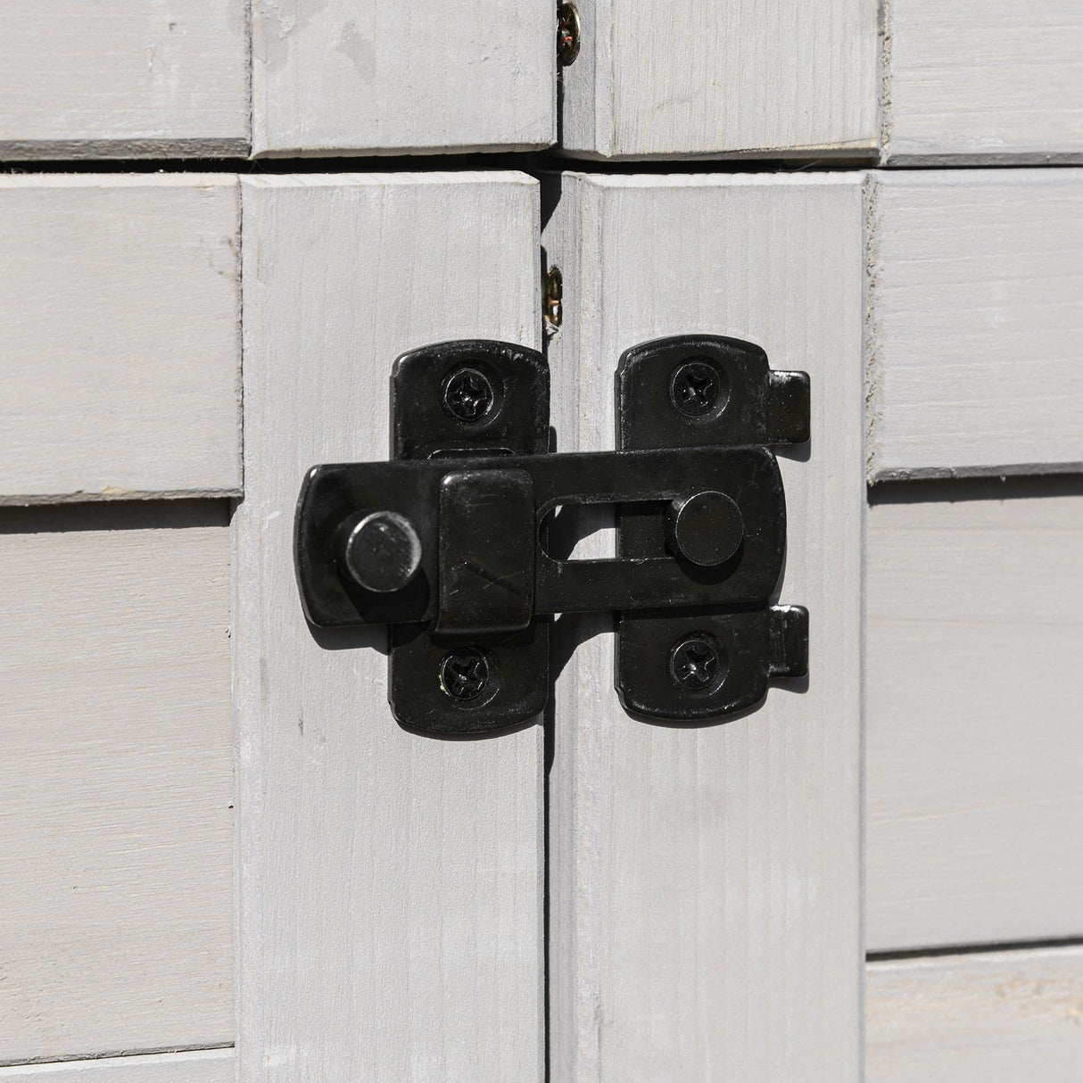 Outsunny 36" x 25" x 79" Wooden Storage Shed Cabinet, Outdoor Tool Shed Organizer with 4-Tier, 3 Shelves with Handle Tin Roof Magnetic Latch Foot Pad, Light Grey Outsunny