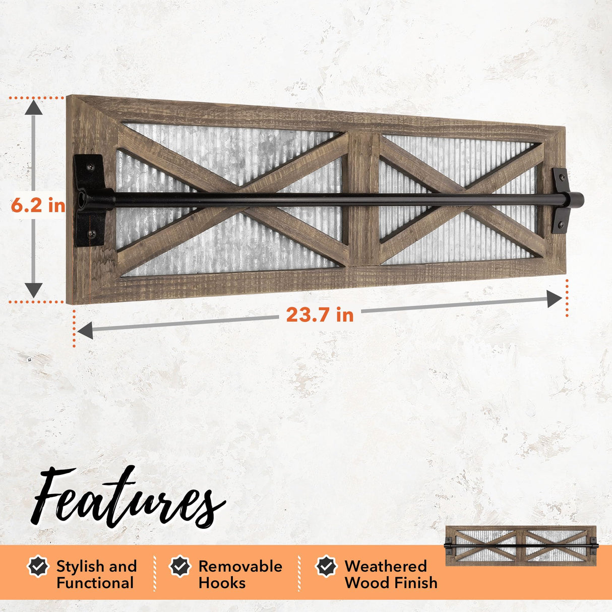 Autumn Alley Rustic Coat Rack Wall Mount – Multi-Purpose Farmhouse Wood and Metal Coat Hooks Wall Mount for Entryway, Bathroom, or Kitchen Autumn Alley