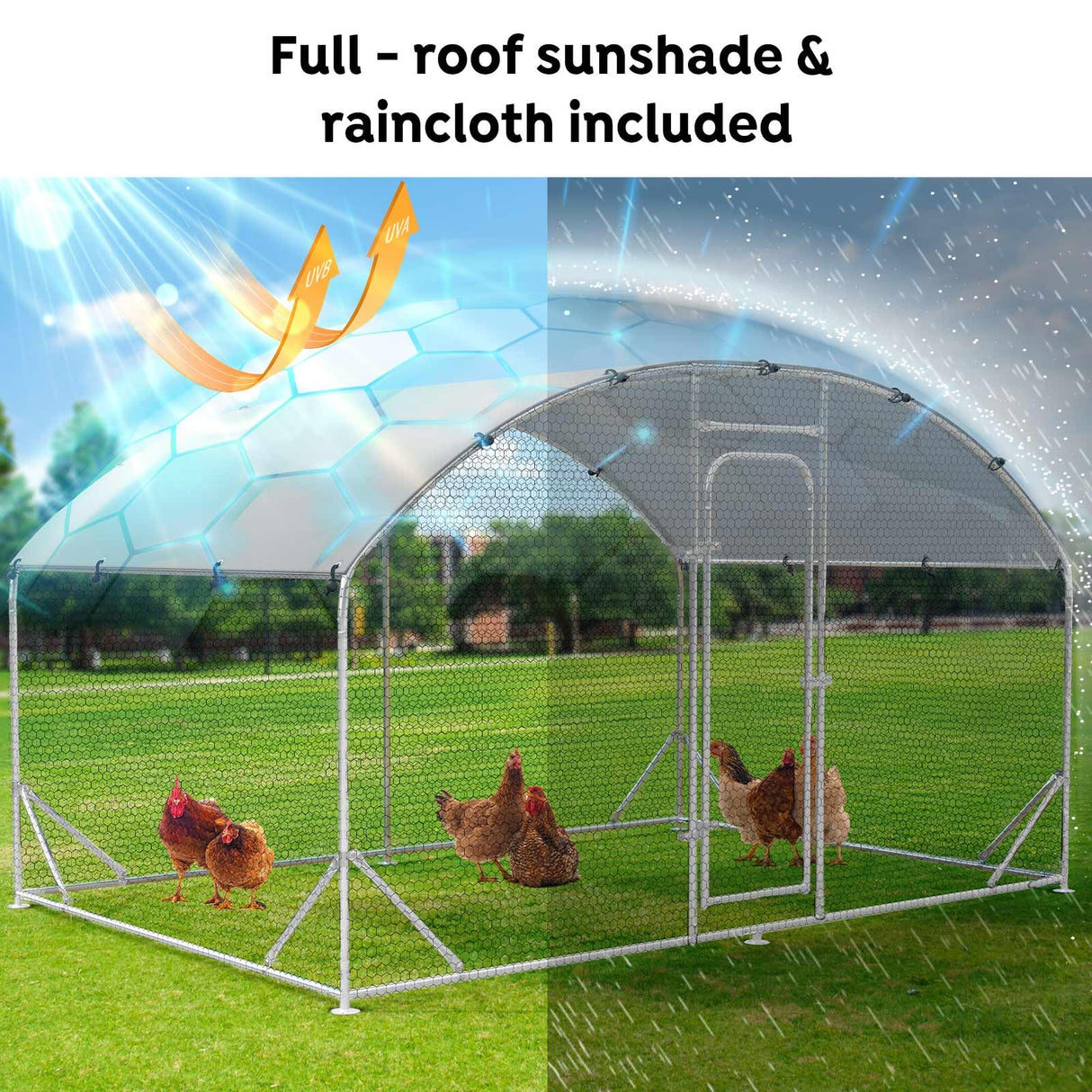 Veehoo Large Metal Chicken Coop for 6-10 Chickens, Walk-in Chicken Run Outdoor Duck Pens Rabbit Cage with Water-Resident and Anti-UV Cover for Outside,Backyard and Farm, 6.5' L x 9.8' W x 6.5' H Veehoo
