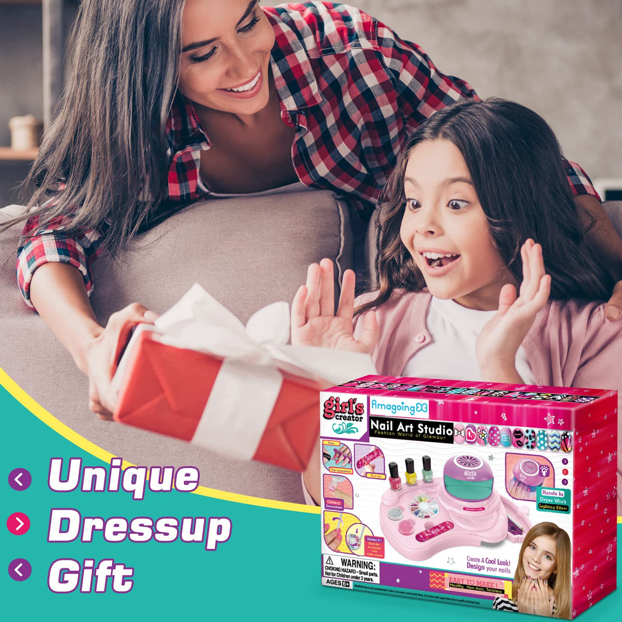 Amagoing Nail Polish Set for Girls Ages 7-12, Kids Nail Art Studio Kit, Non Toxic Quick Dry Nail Polish, Nail Dryer, Storage Desk, Glitter, Cool Girls Stuff, Birthday Gifts Ideas 8 9 10 11 Years Old Amagoing