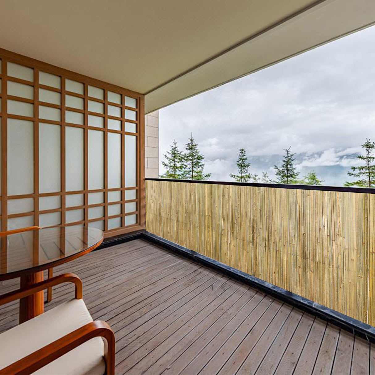 Landgarden Natural Bamboo Slat Screening, Eco-Friendly Privacy Slat Fence, Bamboo Screen Panel Roll for Balcony or as Wind and Sight Protection LANDGARDEN