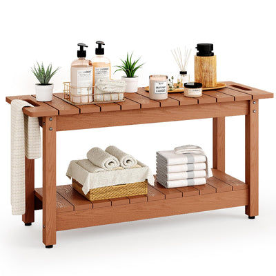 LAHAAP 35" Shower Bench, Waterproof Poly Lumber Shower Stool for Shaving Legs, Shower Chair Seat Holds up to 400lbs, Bathroom Bench for Inside Shower, Non-Slip (Brown)