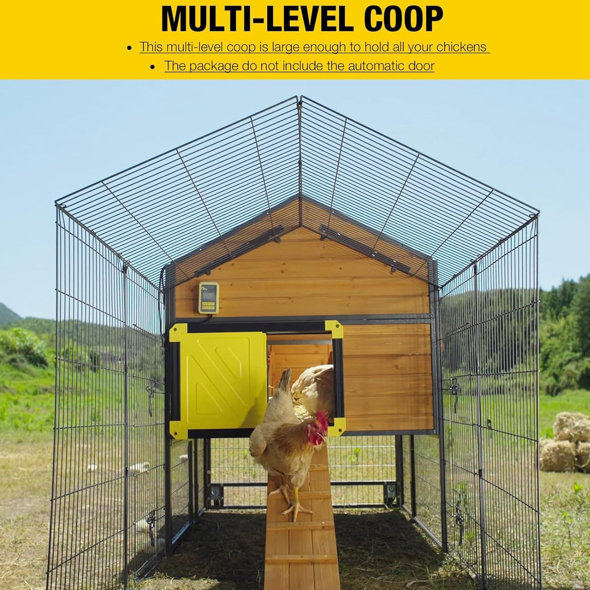 Chicken Coop All-Iron Frame Large Hen House Mobile Poultry Cage with Nesting Box,Metal Run,Waterproof Rain Cover Duck Coop, 85" Aivituvin