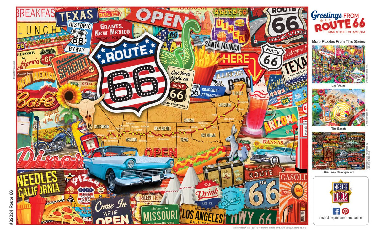 MasterPieces - 550 Piece Jigsaw Puzzle, Route 66 Main Street of America, Fun for Adults, Family, Kids, 18" x 24" Masterpieces