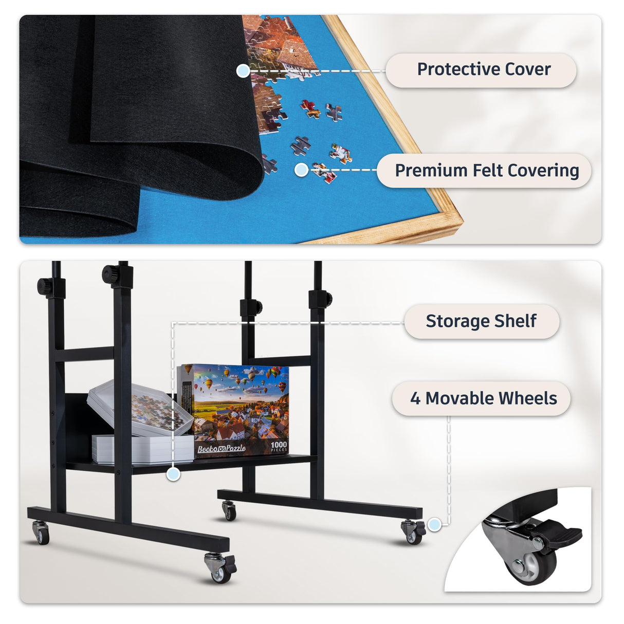 Becko US 2000 Piece Tilting & Rotating Jigsaw Puzzle Table with 8 Drawers & Cover, Foldable Jigsaw Puzzle Board with 5 Tilt Angles & Height Adjustment, Puzzle Storage, for 2000 Pieces Jigsaw Puzzles Becko US