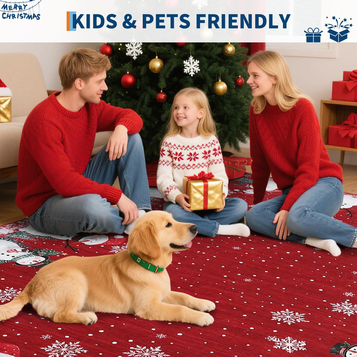 9x12 Washable Area Rug for Holiday Non Sliip Christmas Bedroom Rugs Xmas Decoration Large Dining Room Throw Carpet Low Pile Stain Resistant Snowflakes Christmas Area Rugs for Nursery Home Office, Red GarveeHome