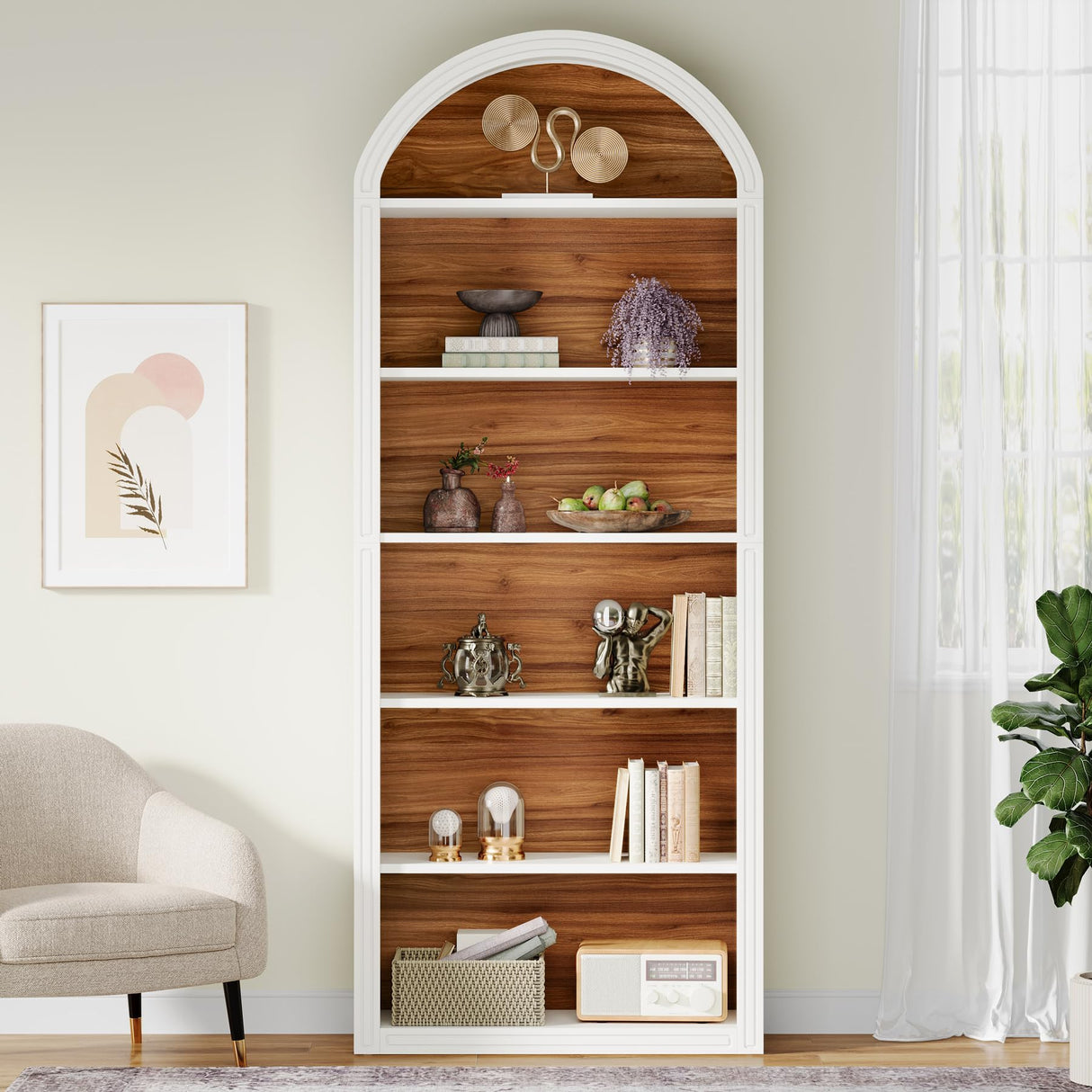 Tribesigns 6-Tier White Arched Bookshelf, 77.16" Tall Arched Bookcase with Storage Shelves, Floor Standing Open Display Shelving Unit for Living Room, Bedroom, Home Office (White, 6-Tier) Tribesigns