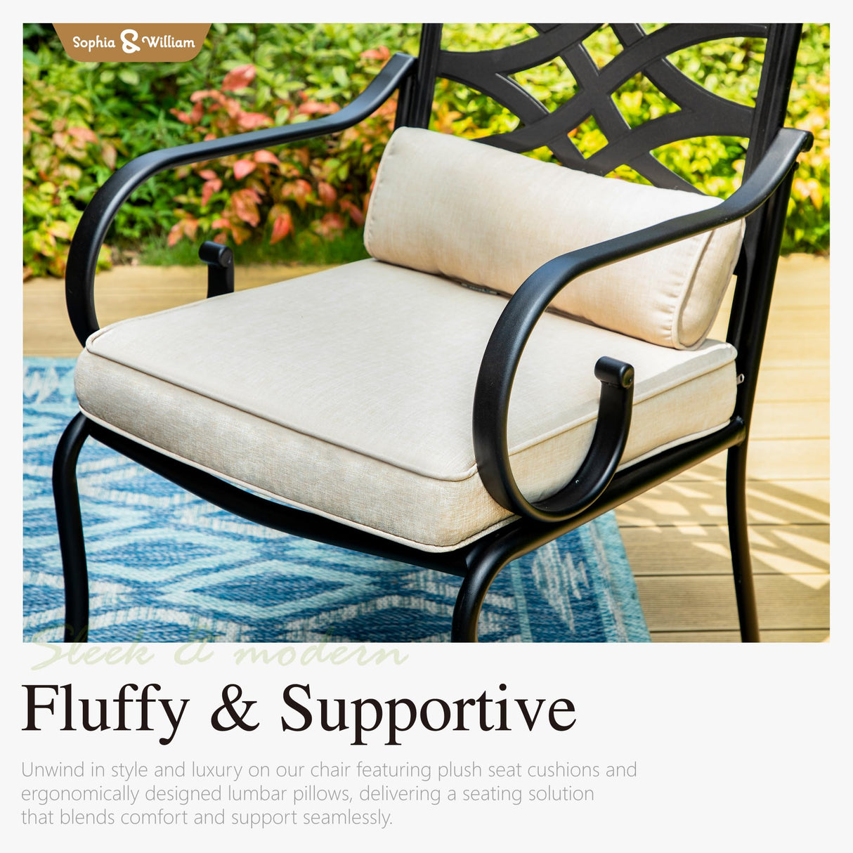 Sophia and William Outdoor Patio Dining Set for 8, Outdoor Table and Chairs, Removable Seat Cushions, 60" Square Black Patio Dining Table Sophia & William