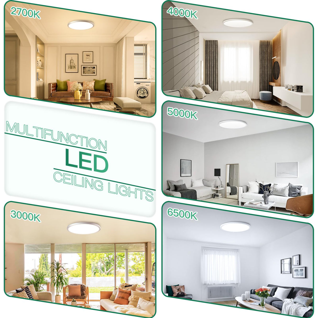 Brightever 4Pack LED Flush Mount Ceiling Light Fixture, 12 Inch 24W, Super Slim 0.67 Inch, 3200LM, Dimmable & 2700K-6500K 5 Color Selectable LED Ceiling Lights for Bedroom Brightever