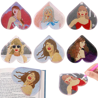 6 Pcs Diamond Art Bookmarks, Leather Heart Cute Bookmark,DIY Diamond Painting Bookmarks Gifts for Women and Girls, Diamond Art Kits for Adults Crafts(Singers)