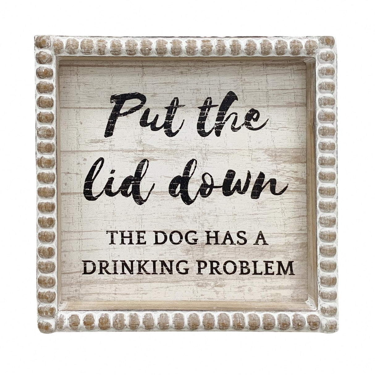 Please Close the Lid the Dog Has A Drinking Problem Funny Bathroom Signs, 6.3" White Decorative Plaque Dog Home Rustic Farmhouse Bathroom Shleves Decor, Wooden Framed Small House Decorations Fenisam