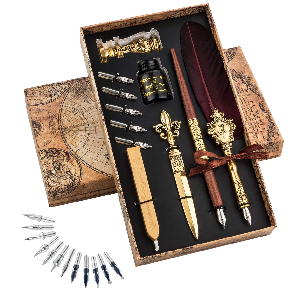 Hethrone Feather Pen and Ink Set - Quill Pens Calligraphy Pen Set Fountain Dip Pen Hethrone