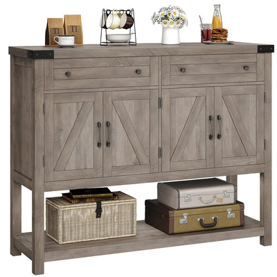 HOSTACK Buffet Sideboard Cabinet with Storage, 47.2" Modern Farmhouse Coffee Bar with 2 Drawers, Barn Doors Console Table with Shelf for Kitchen, Dining Room, Living Room, Entryway (Ash Grey)