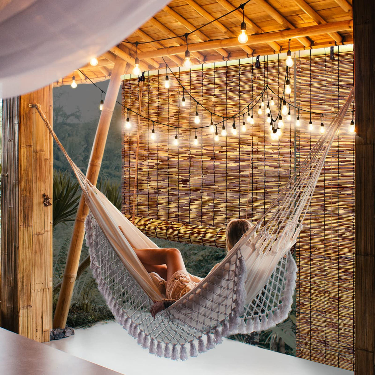 Tgzwme 2 Pack Retro Bamboo Roll-up Reed Shades - 47" W x 71" H Natural Light Filtering Window Blinds Tgzwme