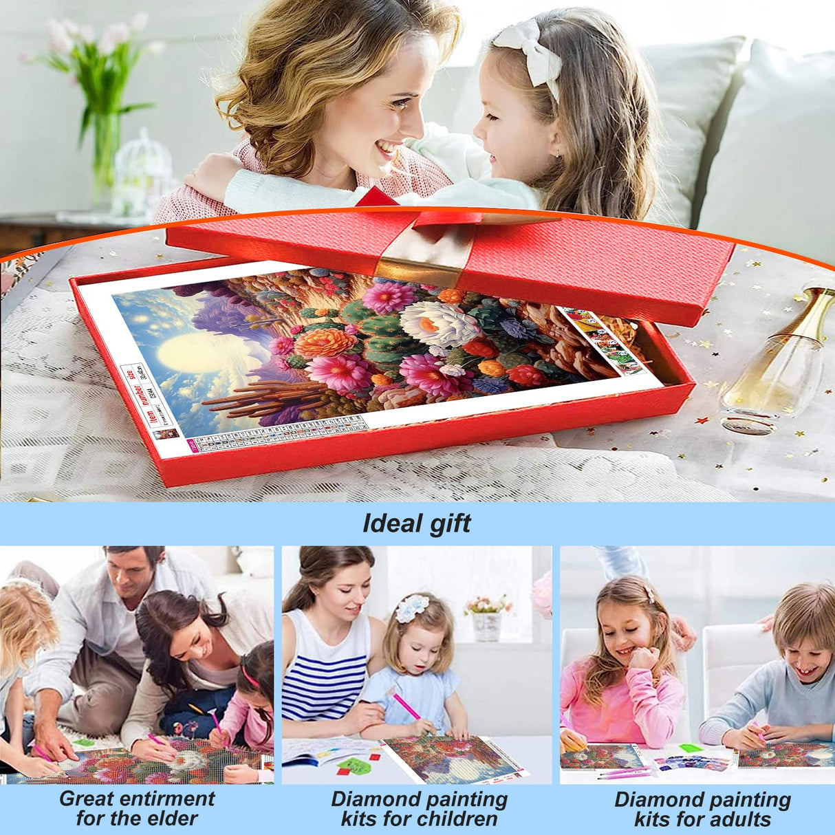 Acudotr Diamond Painting Kits for Adults, 5D DIY Diamond Art Kits for Beginners, Full Drill Diamond Painting Kits for Home Wall Decor, Desert Cactus Flowers, 12x16 Inch Acudotr