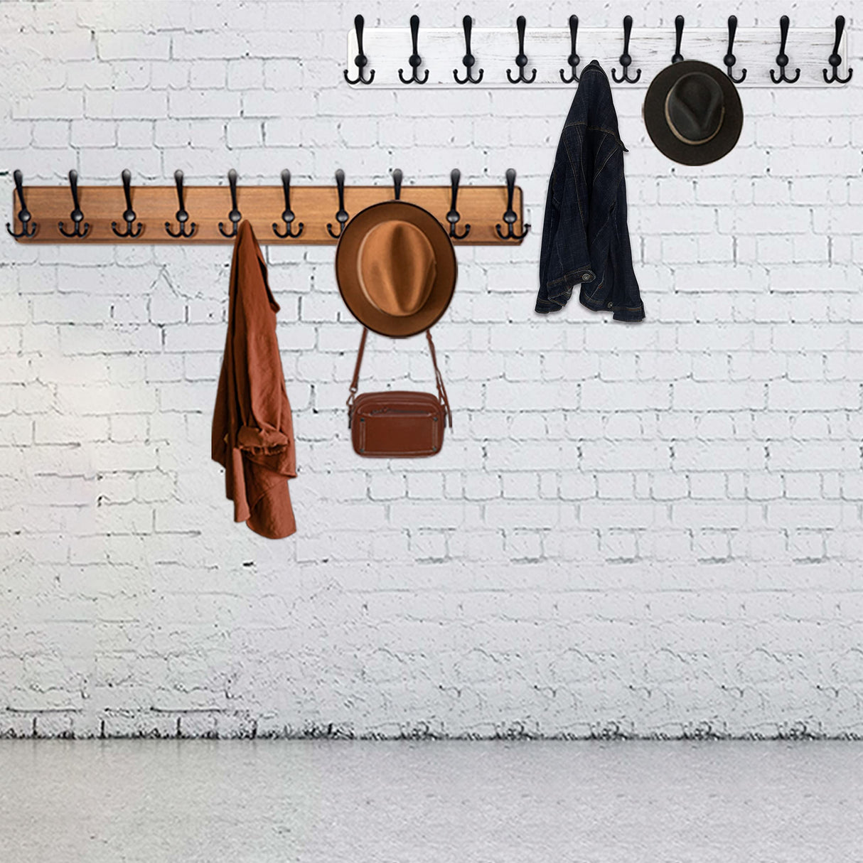 WEBI Rustic Coat Rack Wall Mount,Coat Hooks Wall Mounted,16" Hole to Hole,Wood Coat Hanger Wall,Hook Rack Rail,5 Triple Hooks for Hanging Coats,Jacket,Clothes,Brown WEBI